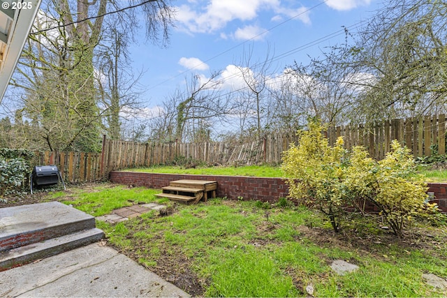 view of yard with a fenced backyard