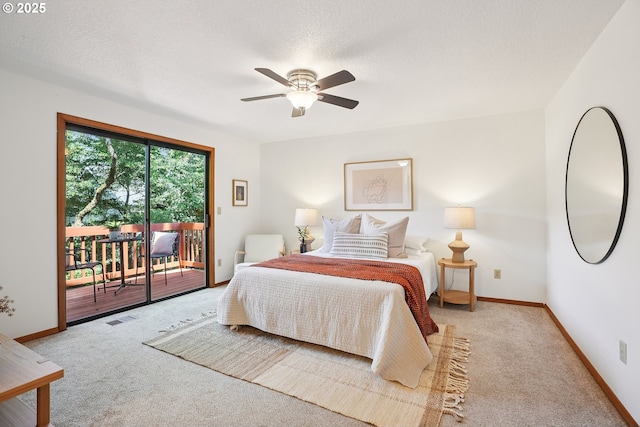 2027 SE Lexington St, Portland, OR 97202 - bedroom featuring carpet flooring, access to exterior, a textured ceiling, and ceiling fan