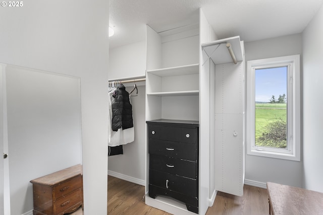 walk in closet with wood finished floors