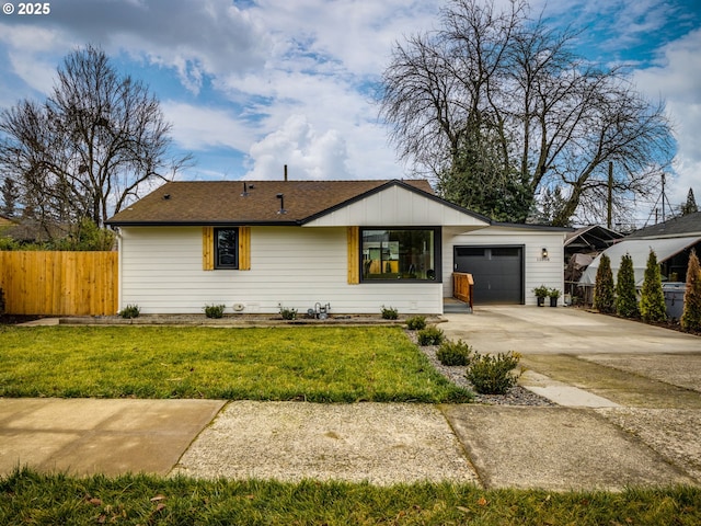 ranch-style house with a front lawn and a garage