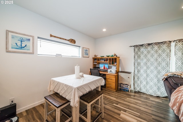 213 SE 1st Ave, Battle Ground, WA 98604 - dining room featuring dark wood-style flooring, recessed lighting, baseboards, and a desk