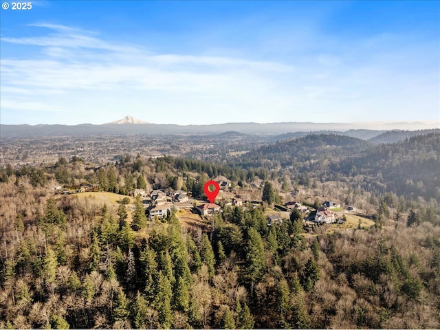 birds eye view of property with a mountain view