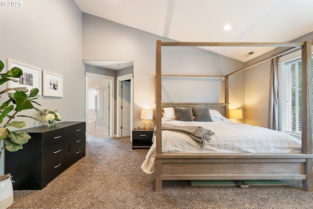 2233 NW Oxford St, Camas, WA 98607 - bedroom with carpet floors, ensuite bathroom, high vaulted ceiling, and recessed lighting