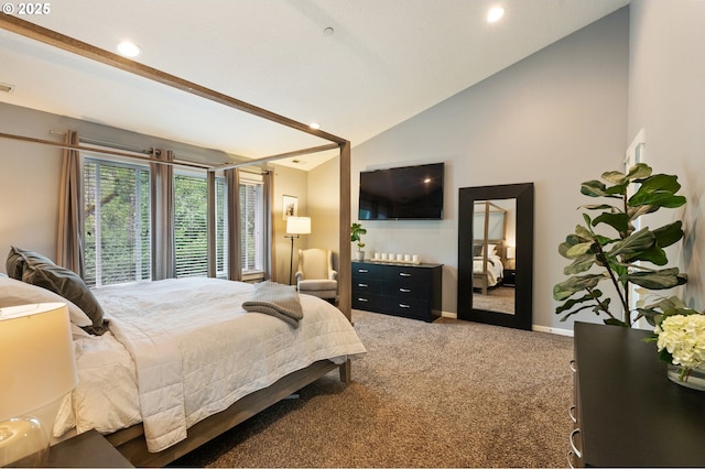 2233 NW Oxford St, Camas, WA 98607 - bedroom featuring vaulted ceiling, carpet, baseboards, and recessed lighting