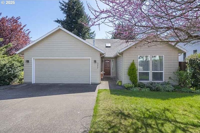 366 Pintail Ave SE, Salem, OR 97306 - ranch-style house with aphalt driveway, a front yard, and a garage