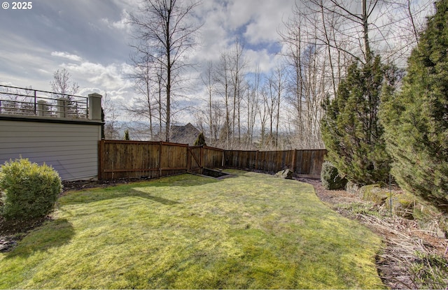 view of yard with a fenced backyard