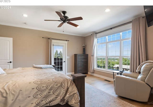 217 Deal Canyon Rd, La Grande, OR 97850 - bedroom with multiple windows, light wood-type flooring, ornamental molding, recessed lighting, and baseboards