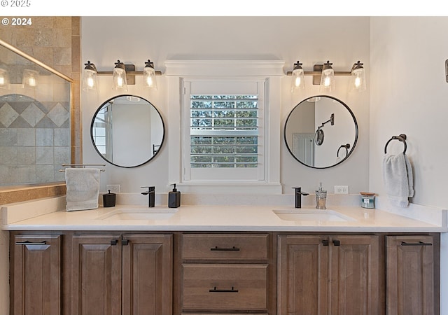 217 Deal Canyon Rd, La Grande, OR 97850 - full bathroom featuring double vanity and a tile shower
