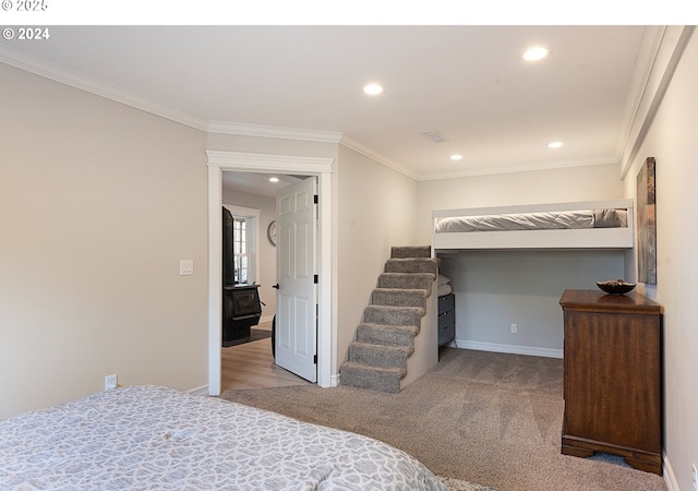217 Deal Canyon Rd, La Grande, OR 97850 - carpeted bedroom with recessed lighting, baseboards, and crown molding