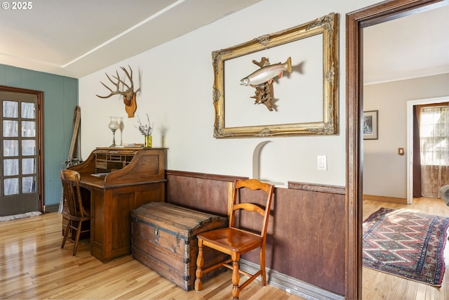 living area with light hardwood / wood-style floors