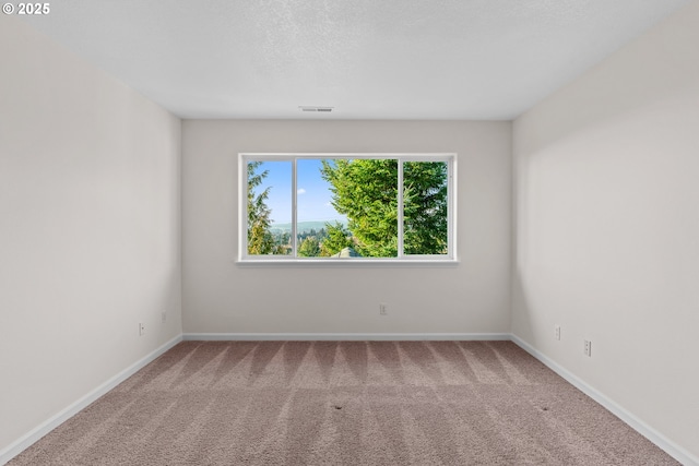 carpeted empty room featuring a textured ceiling