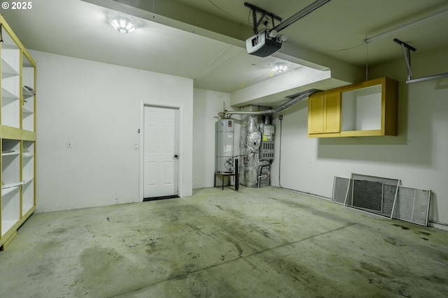 garage featuring a garage door opener and secured water heater