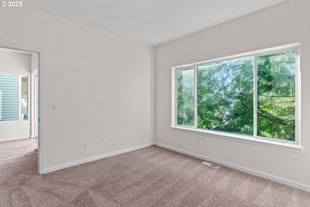 unfurnished room featuring light colored carpet