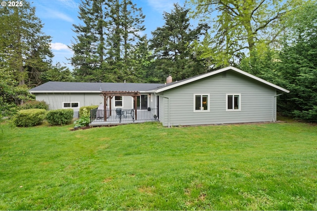 3144 Diane Dr, Lake Oswego, OR 97035 - rear view of house featuring a pergola, a yard, and a chimney