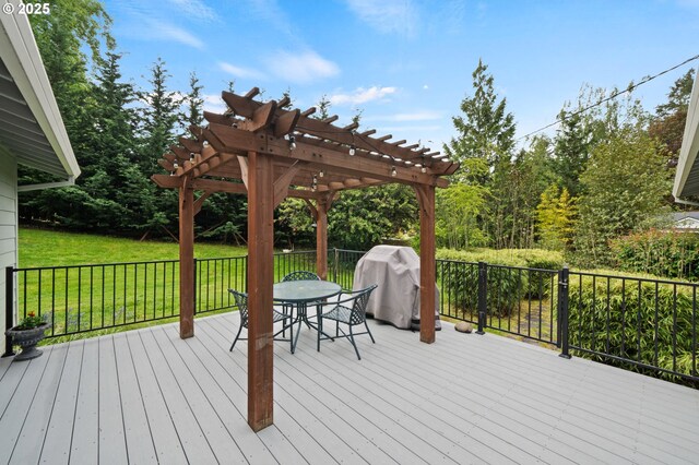 3144 Diane Dr, Lake Oswego, OR 97035 - deck with a pergola, outdoor dining area, a lawn, and area for grilling