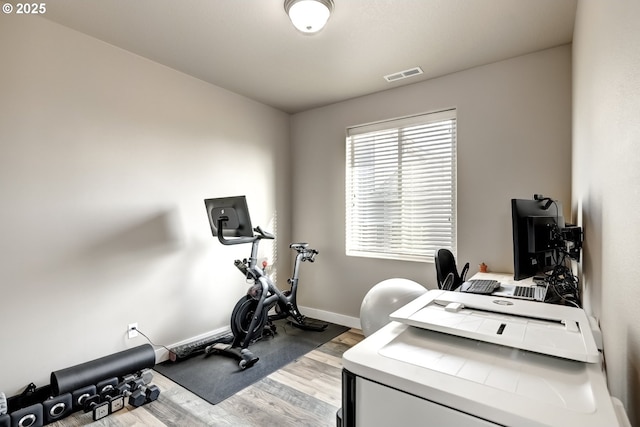 office area with light wood-type flooring