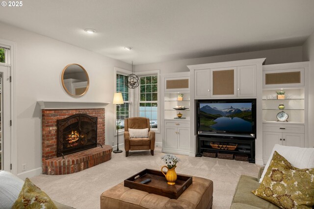4503 NW 147th Ave, Portland, OR 97229 - carpeted living area featuring a brick fireplace