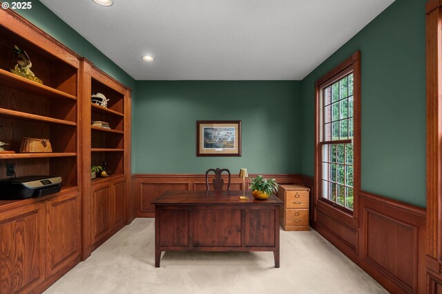 4503 NW 147th Ave, Portland, OR 97229 - office area with wainscoting, light colored carpet, and recessed lighting