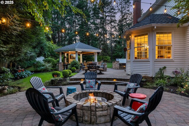 4503 NW 147th Ave, Portland, OR 97229 - view of patio / terrace with a fire pit and a gazebo