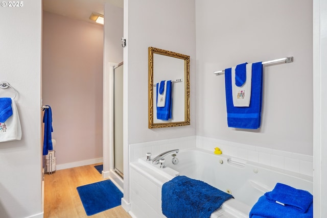240 NE 5th St, Gresham, OR 97030 - full bath with a shower stall, a tub with jets, and wood finished floors