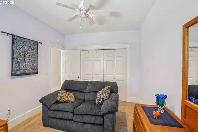 240 NE 5th St, Gresham, OR 97030 - living room with carpet, a ceiling fan, and baseboards