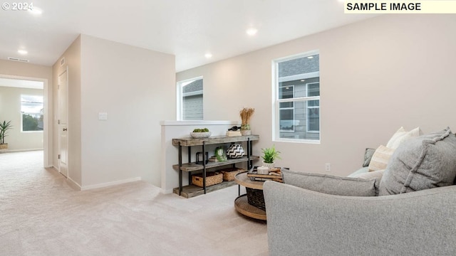 living room with light carpet