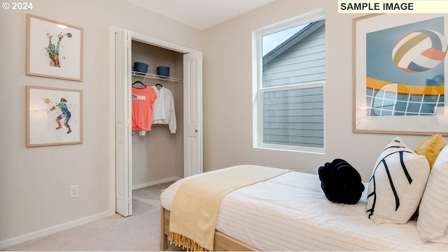 carpeted bedroom with a closet