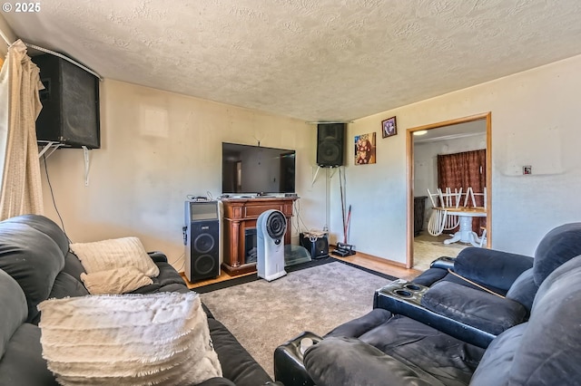 6135 SE Clatsop St, Portland, OR 97206 - carpeted living area featuring a textured ceiling