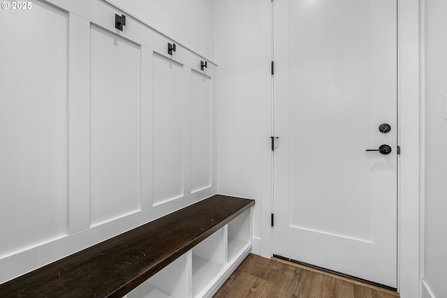 mudroom featuring dark wood-type flooring