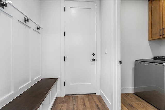 mudroom featuring washer / clothes dryer and hardwood / wood-style floors