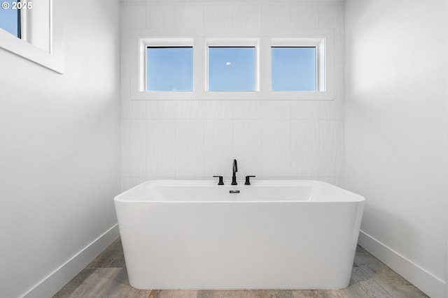 bathroom featuring a washtub and plenty of natural light