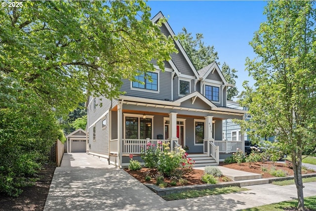 4015 NE 38th Ave, Portland, OR 97212 - craftsman-style home featuring covered porch, an outbuilding, a garage, and driveway
