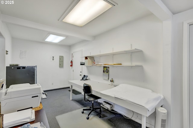 8935 SE Stanley Pl, Portland, OR 97206 - office space featuring carpet floors, baseboards, and beam ceiling
