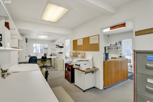 home office with beam ceiling