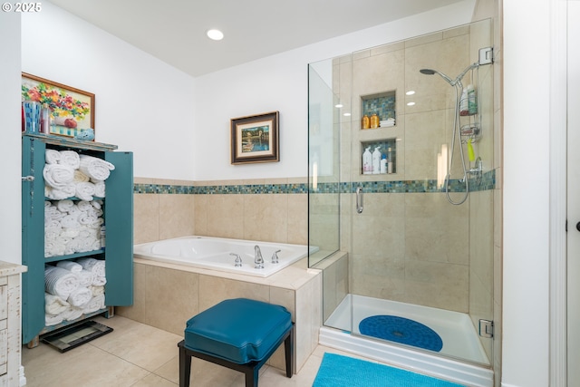 5952 SW Cupola Dr, South Beach, OR 97366 - full bath with a shower stall, a bath, and tile patterned floors