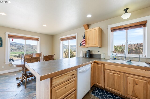 42224 Cupper Creek Rd, Kimberly, OR 97848 - kitchen featuring white dishwasher, plenty of natural light, a peninsula, and recessed lighting