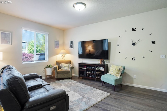 living room with baseboards and wood finished floors