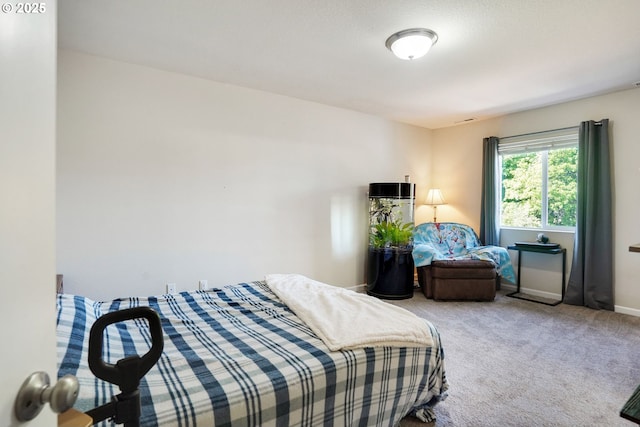 carpeted bedroom featuring baseboards