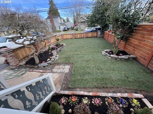 view of yard with a residential view and a fenced backyard