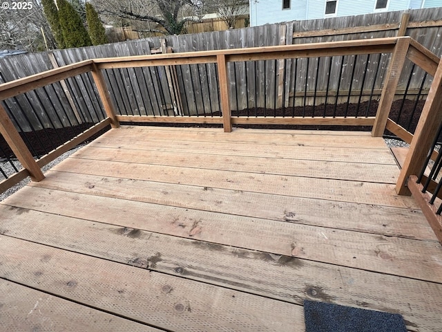 wooden deck featuring a fenced backyard