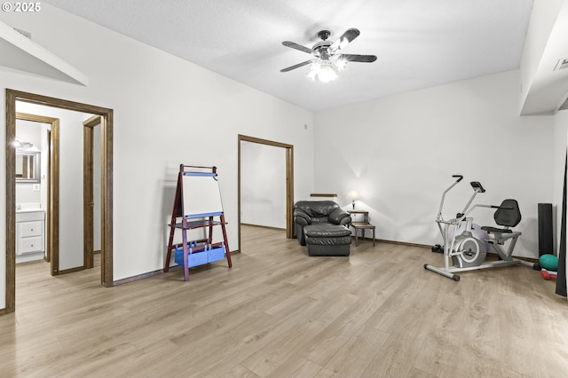 767 SW 8th St, Gresham, OR 97080 - workout area with light wood-style floors, ceiling fan, and baseboards