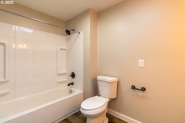 12190 SW Merestone Ct, Tigard, OR 97223 - full bathroom with toilet, baseboards, wood finished floors, and shower / tub combination