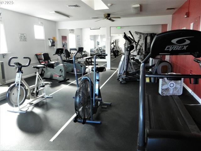 workout area featuring ceiling fan