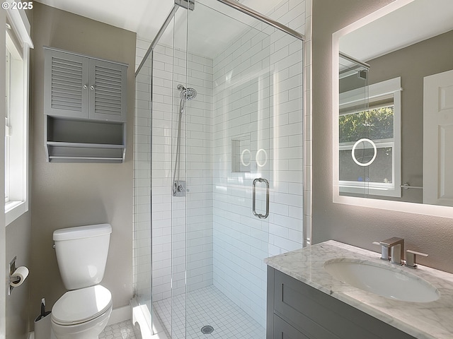 1720 Kilkenny Dr, Lake Oswego, OR 97034 - bathroom featuring vanity, a stall shower, and tile patterned flooring