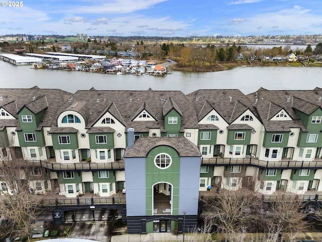 bird's eye view featuring a water view