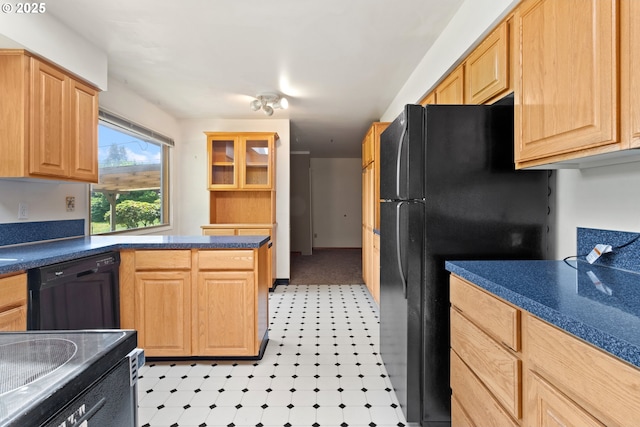 3602 NE 134th Ave, Portland, OR 97230 - kitchen with black appliances, light flooring, light brown cabinetry, and dark countertops