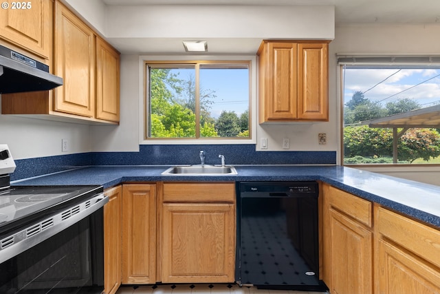 3602 NE 134th Ave, Portland, OR 97230 - kitchen featuring dishwasher, electric stove, ventilation hood, and dark countertops
