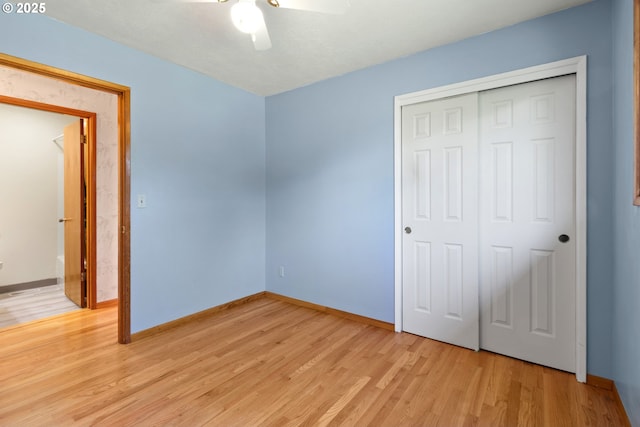 3602 NE 134th Ave, Portland, OR 97230 - unfurnished bedroom featuring light wood-type flooring, a closet, and a ceiling fan