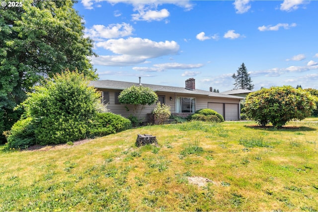 3602 NE 134th Ave, Portland, OR 97230 - ranch-style house with a garage, a chimney, and a front yard