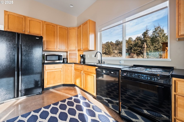 kitchen with sink and black appliances